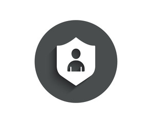 User Protection simple icon. Profile Avatar with shield sign. Person silhouette symbol. Circle flat button with shadow. Vector