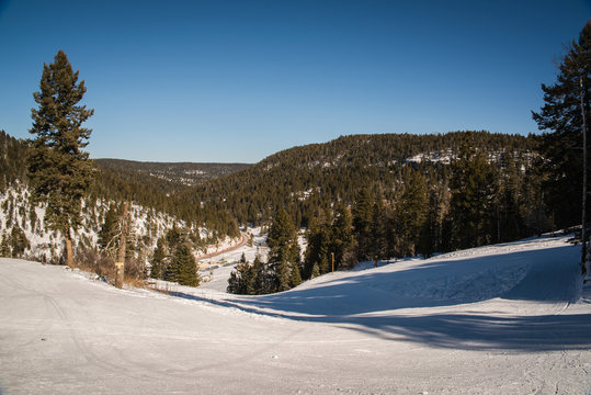Snowy, mountain, landscape view in Cloudcroft, New Mexico. 