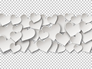 Hearts. Border of white paper art origami style hearts. Vector illustration