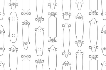 Seamless pattern with skateboards, outline style. isolated on white background