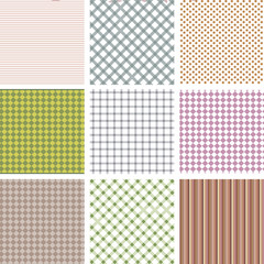 Set of nine geometric seamless patterns in retro style. Can be used to fabric design, wallpaper, decorative paper, web design, etc.