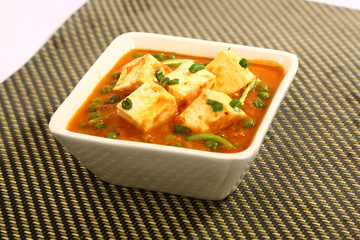 Paneer Masala with Matar or Cheese Cooked with Peas in a Creamy Sauce, Indian Dish