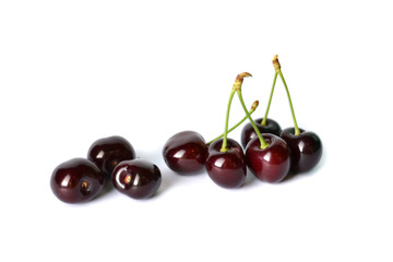 Ripe cherries isolated on white background.