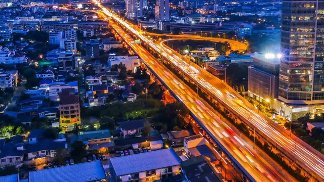 Twilight time on freeway, Bangkok Thailand. (Time lapse)