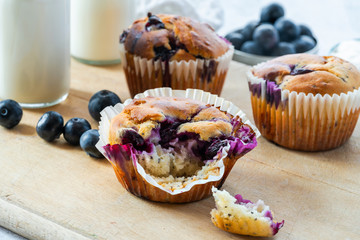 Homemade blueberry and lemon muffins - high angle view