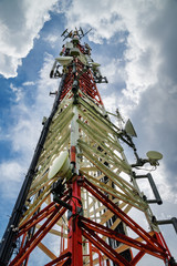 Bottom view of steel broadcasting tower