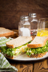 Egg salad sandwich, greens, lettuce, delicious healthy Breakfast