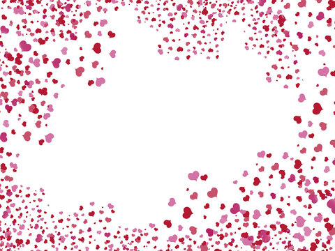 pink hearts in a random order on white background