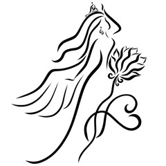 Beautiful winged princess, flower and heart, romance