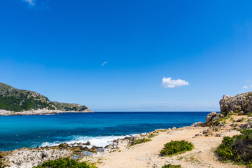 Mallorca, Turquoise sea water nature landscape of little bay Cala Agulla