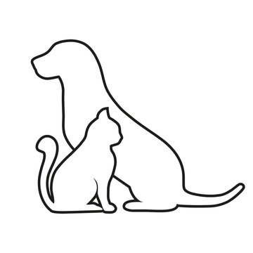 Composition of Dog and Cat Silhouettes on a white background
