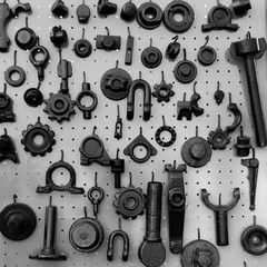 set of spare parts for agricultural machines black and white