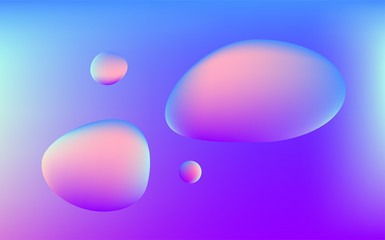 Holographic abstract shapes on rainbow neon background. Resizable vector objects 