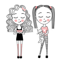 Set with cute vector little girls.