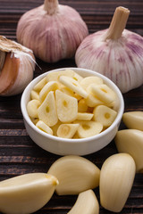 fragrant garlic on a wooden rustic background