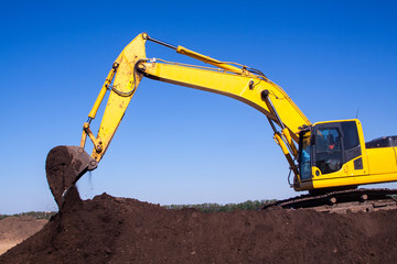 Close-up of a construction site excavator