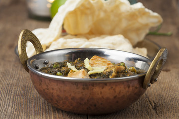 indischen Murgh Palak Gericht mit Reis