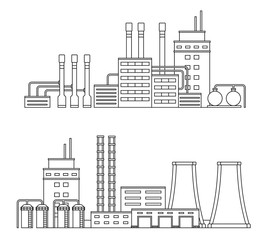 Obraz premium Set of production industrial building isolated on white background. Factory in the flat style.