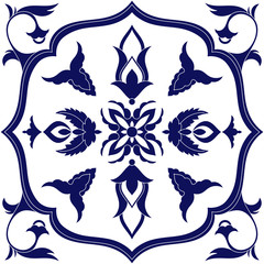 Delft dutch tile pattern vector seamless with ornaments. Portuguese azulejo, mexican talavera, spanish or italian majolica. Tiled texture element for ceramic kitchen floor or mosaic bathroom wall.