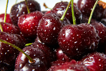juicy red cherry with drops of water on berries