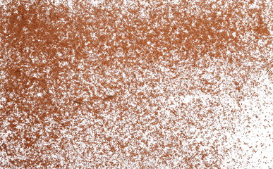 pile cinnamon powder isolated on white background, with top view