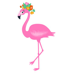 Vector Pink flamingo isolated on white background. Summer illust