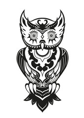 Obraz premium Owl with ornaments in the ethnic style