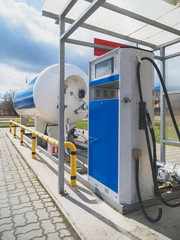 LPG gas station with white tank.