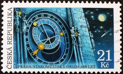 Prague astronomical clock on czech postage stamp