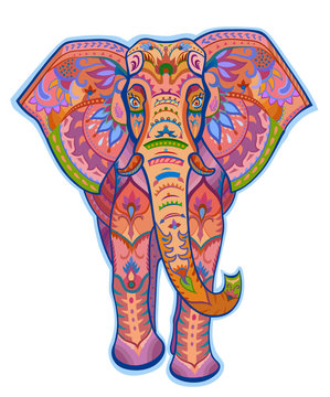 Ethnic ornamented color elephant