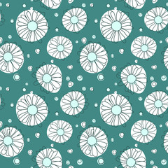 Seamless chamomile pattern on green background