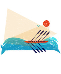 Rowing race or regatta illustration. Nice as a template material for regatta, boat race, crew or any other rowing event. - obrazy, fototapety, plakaty