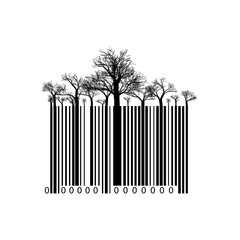 Barcode in the form of trees. ecological product, the concept of a natural product. a symbol of nature protection. Vector illustration of bar code with trees, isolated