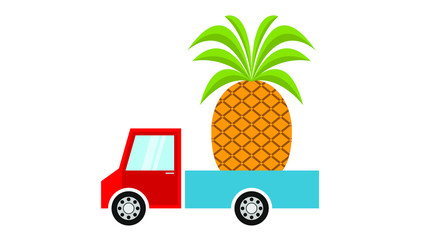 Summer vector illustration car delivering a big pineapple, for site, web banner, flyer or postcard, flat design. - 208819987