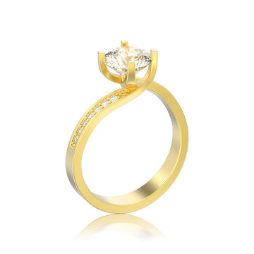 3D illustration isolated gold engagement illusion twisted diamond ring