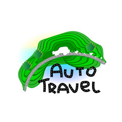 White funny car traveling through the mountains, driven by a smoke. Vector illustration