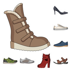 Different shoes cartoon icons in set collection for design. Men's and women's shoes vector symbol stock web illustration.