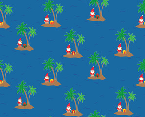 Fototapeta na wymiar Santa Claus on an island - seamless repeating pattern. Perfect for greeting cards, wrapping paper, and stationery.