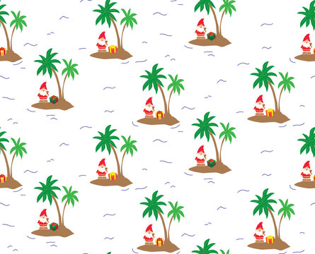 Island Santa Claus - seamless repeating pattern. Perfect for greeting cards, wrapping paper, and stationery. © StockArtRoom