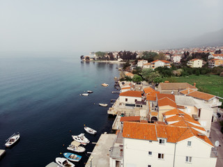 Drone shot of the Kastel old town on the coast of Dalmatia,Croatia . A famous tourist destination...