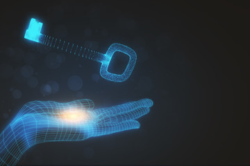 Hand holding glowing key