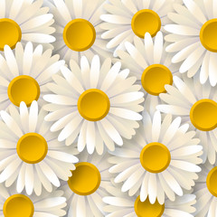 Daisy. Pattern with white chamomile flowers. Summer floral background. Vector illustration 