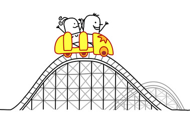 Cartoon couple on roller coaster