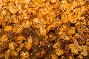 ready fried stewed mushrooms spices curry pattern culinary base background