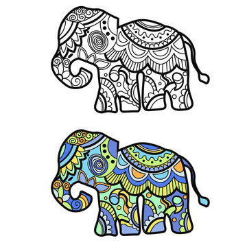 Mehndi colored traditional indian ethnic symbol with elephant. Good for henna design, fabric, textile, t-shirt print or poster
