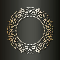 Vector golden monogram. Luxurious decorative frame. Wedding invitation. Dark background. Heraldic symbols. Business sign, identity for hotel, restaurant, heraldic, boutique, jewelry.