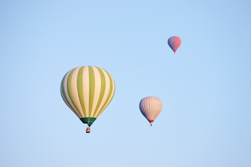 Aerostatics and aeronautics. Airbaloons against blue sky.