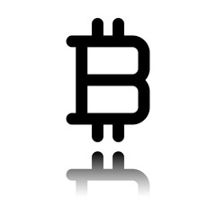 Obraz premium bitcoin symbol, simple icon. Black icon with mirror reflection on white background