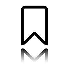 simple outline bookmark. Black icon with mirror reflection on white background