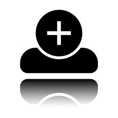 doctor, person with medical cross. Black icon with mirror reflection on white background